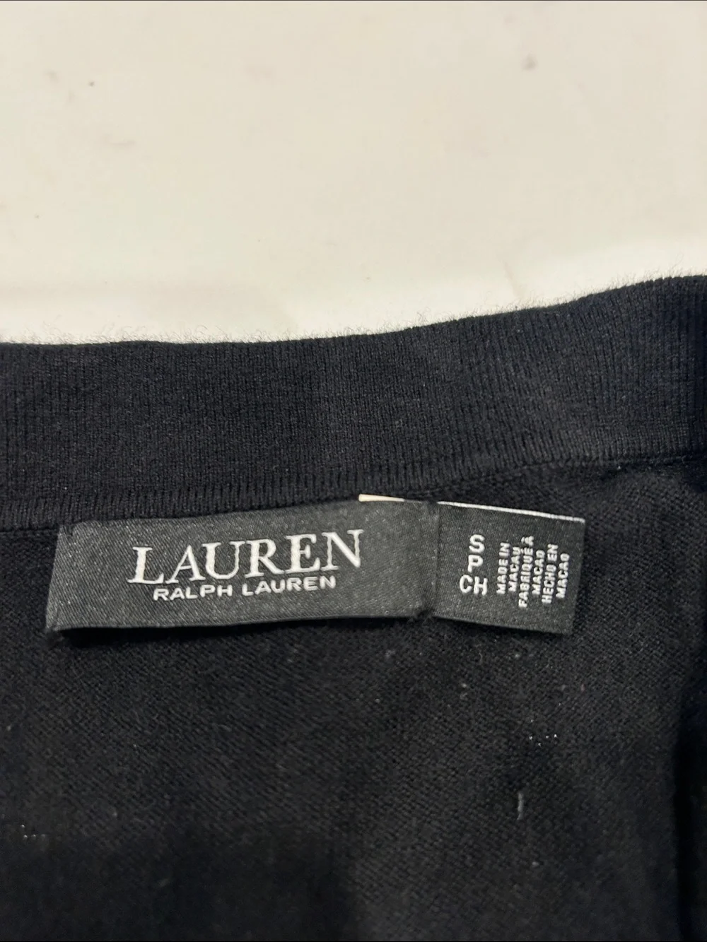 Lauren Ralph Lauren Black Short-Sleeve V-Neck Sweater with White Trim